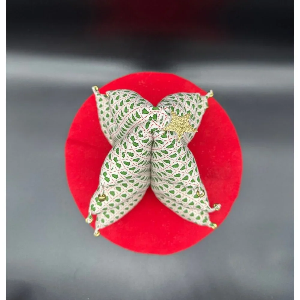 Vintage Christmas Tree Handmade Fabric Tabletop Display Retro White Green Bells - Picture 4 of 10